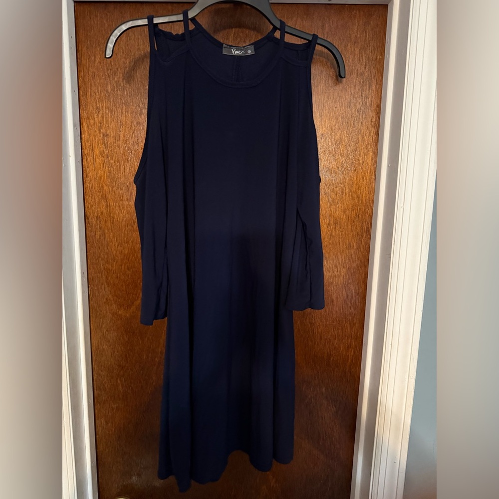 Elegant Navy Blue Women's Cold Shoulder  Dress